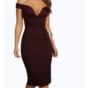 Bodycon Midi Dress off the shoulder by Boohoo